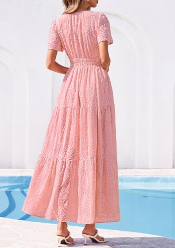 PRETTYGARDEN Womens Maxi Embroidered Wedding Guest Dress - color: Pink, size: Medium