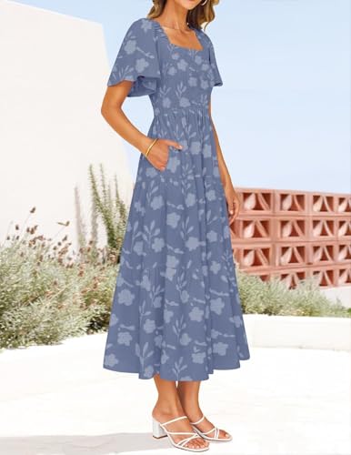 ZESICA Womens 2026 Summer Boho Wedding Guest Midi Dresses - color: Dustyblue, size: Small