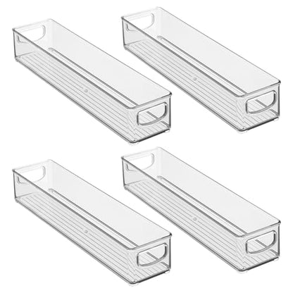 iDesign Slim Clear Plastic Storage Bin, Extra Long Narrow, 4-Pack - style: Pack of 4