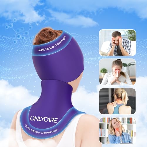 ONLYCARE Migraine Relief Cap & Neck Ice Pack Wrap Gel Set, Headache Relief - color: Purple