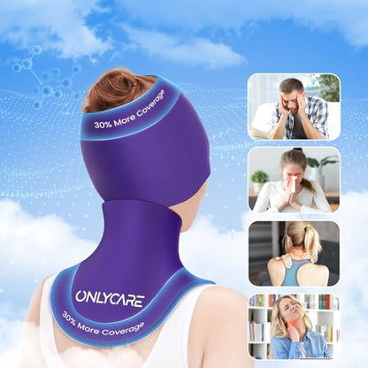 ONLYCARE Migraine Relief Cap & Neck Ice Pack Wrap Gel Set, Headache Relief - color: Purple
