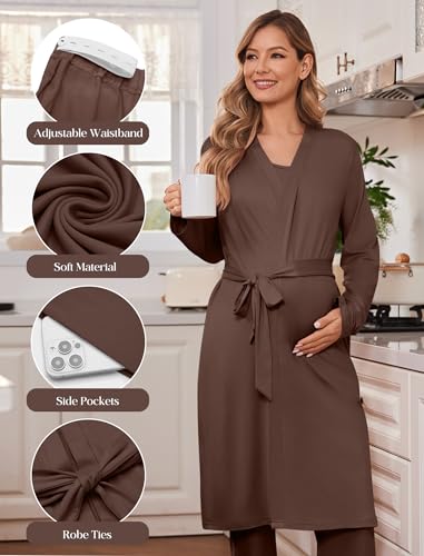 Maternity Sets Labor and Delivery Gown Postpartum Essentials Nursing Pajama - color: Coffee Brown, size: X-Large