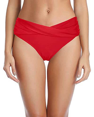 Women Twist Bikini Bottom Full Coverage Ruched Bathing Suit Bottoms - color: Red, size: Medium