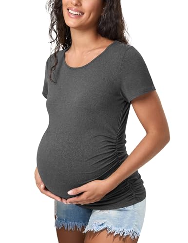 Happy.angel Women's Maternity Shirts Short Sleeve Pregnancy Top Tees - color: Deep Grey, size: Medium