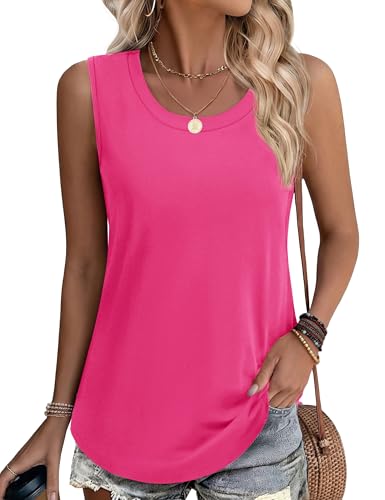 YUCOLEN Women's Tank Tops Loose Flowy Summer UPF 50+ Basic Sleeveless Tops - color: Rose Red, size: Medium