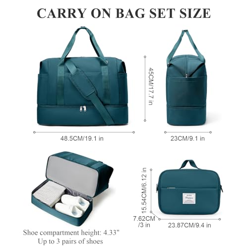 Travel Duffel Bag,Overnight Weekender Bags for Women with Shoe Compartment - color: Peacock Blue