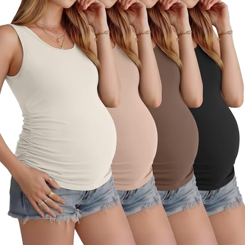 Ficerd 4 Pcs Womens Maternity Sleeveless Tank Tops - color: Cream, Khaki, Coffee, Black, size: Small