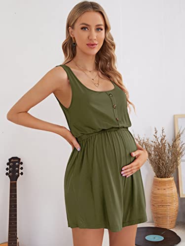 Verdusa Women's Maternity Romper Lightweight Button Jumpsuit Shorts - color: Army Green, size: Medium