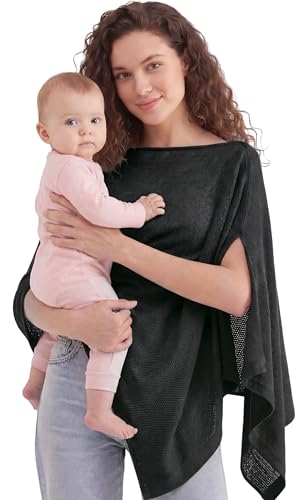 PATPAT Mesh Nursing Cover, Breathable Solid Knit Poncho, Black - color: Black