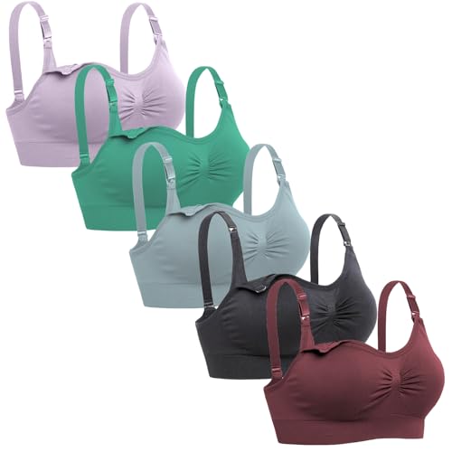 Womens Seamless Nursing Bra Sleeping Maternity Bralette for Breastfeeding Pack of 3 - color: 5pack3, size: Large