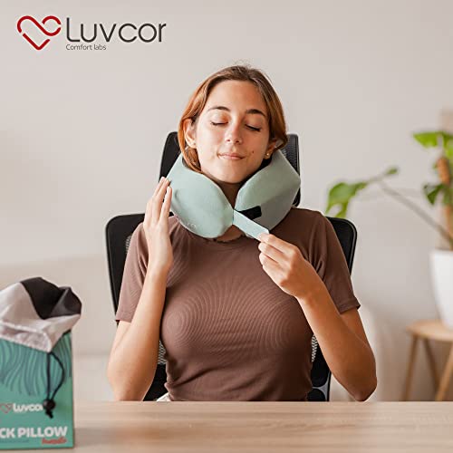 Premium Quality Memory Foam Travel Neck Pillow Bundle - Best Ergonomic Pillow for Airplane Travel, car Ride, Sleeping. Comes with Eye mask, earplugs and Storage Bag. (Imperial Green)