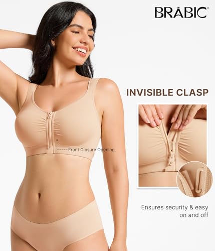 BRABIC Front Zip Closure Bras for Women - color: Beige, size: Medium