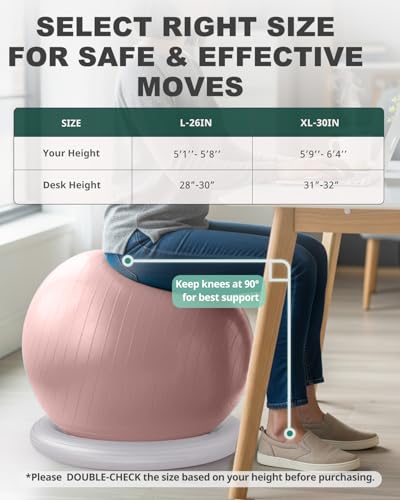 Trideer Exercise Ball Chair – Yoga Ball Chair for Office, Pregnancy & Home - color: Pink, size: L(23-26inches/58-65cm)