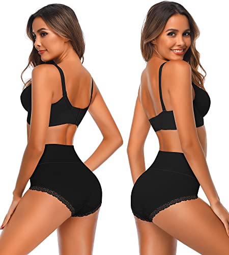 Women's Cotton Underwear,Ladies Soft Stretch Tummy Control Comfy No Muffin Panties Boyshorts - color: Black, size: Medium