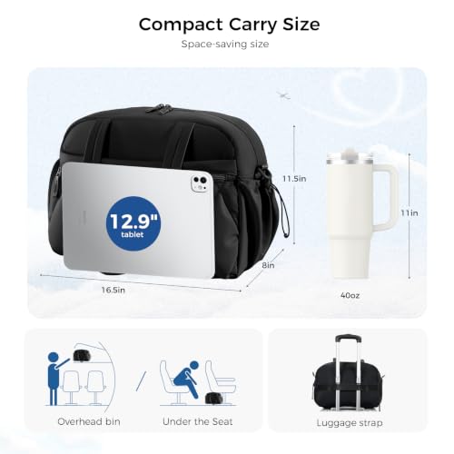 Women's Duffle Gym Bag, Carry-On Shoe Compartment for Weekender Overnight - color: Black, size: Medium