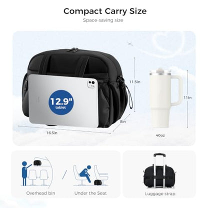 Women's Duffle Gym Bag, Carry-On Shoe Compartment for Weekender Overnight - color: Black, size: Medium