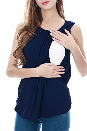 Smallshow Women's Maternity Nursing Tank Tops Breastfeeding Clothes 3-Pack - color: Black-navy-white Stripe(3 Packs), size: Small