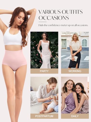 OVRUNS Tummy Control Shapewear Panties for Women High Waisted Compression Underwear C Section Postpartum Full Coverage Briefs - color: Pink, size: Large