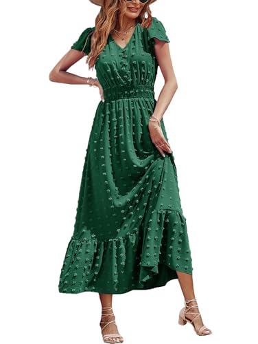 CzzzyL Women Nursing Dresses Cap Short Sleeve V Neck Swiss Dot with Pockets - color: Dreepgreen, size: Medium