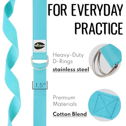 TECEUM 2 IN 1 Yoga & Mat Strap for Stretching – Cotton – 6/8/10 ft - color: Blue, size: 6 ft