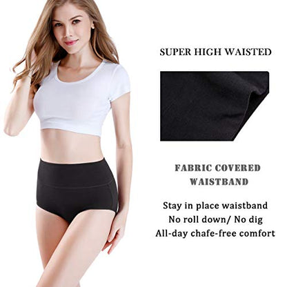 wirarpa Women's Cotton Underwear High Waisted Ladies Panties Full Coverage Briefs 4 Pack (Regular & Plus Size) - color: Black - Set 3, size: Small