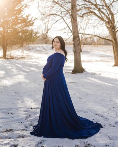 Saslax Off Shoulder Maternity Maxi Dress for Photoshoot - color: Blue, size: Medium