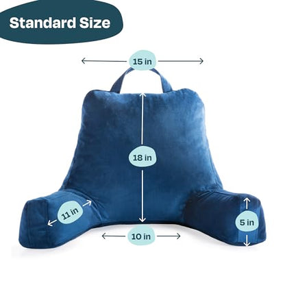 Linenspa Backrest Reading Pillow with Arms — Shredded Foam - color: Navy, size: Standard without Neck Support