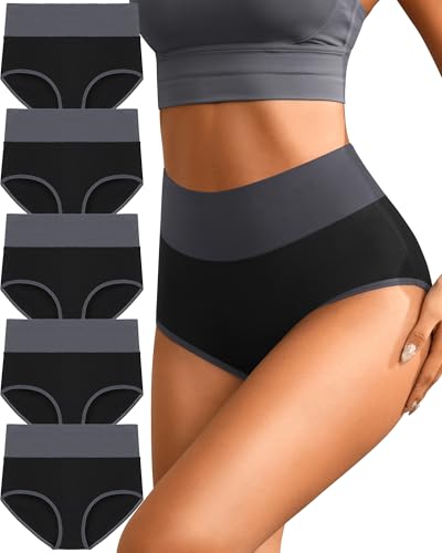 Womens High Waisted Cotton Underwear Soft Postpartum Full Coverage Panties - color: Black 5 Pack, size: Large