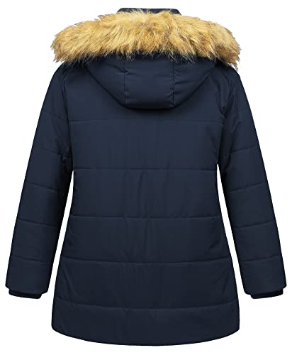 Chrisuno Women's Plus Size Winter Coat Waterproof Long Puffer Jacket Warm Thicken Parka with Removable Fur Hood - color: Navy Blue, size: 4X