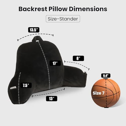 Soft Reading Pillow for Bed with Arms,Middle,Black,Faux Fur - color: Black, size: Standard(17")