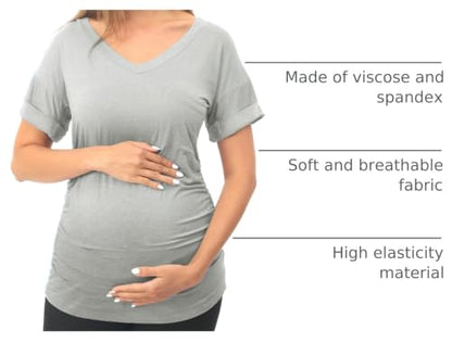 Rnxrbb 3 PCS Short Sleeve Maternity Shirts Summer Pregnancy Tops Clothes - color: 4-pink&black&gray, size: Small