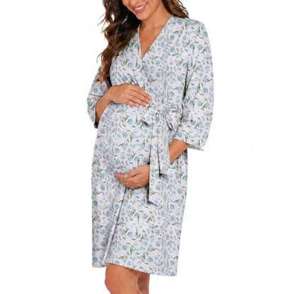 Maternity Robe - Botanical Collection - color: Blue Botanical, size: Small
