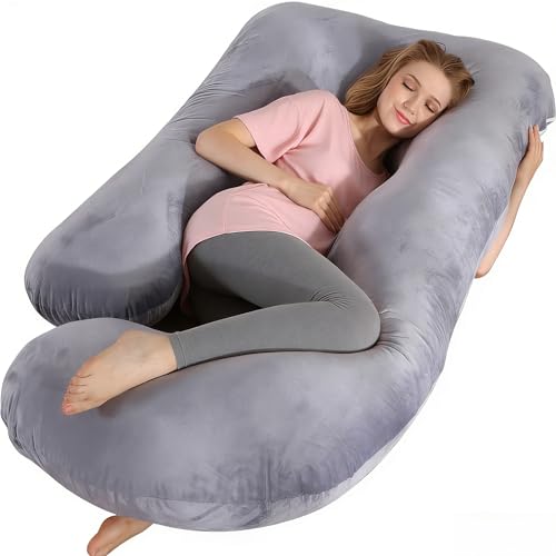 BATTOP Pregnancy Pillow for Sleeping,Full Body Maternity Pillow with Removable Washable Cover,Support for Back,Hips,Legs,Belly for Pregnant Women - color: Velvet Grey