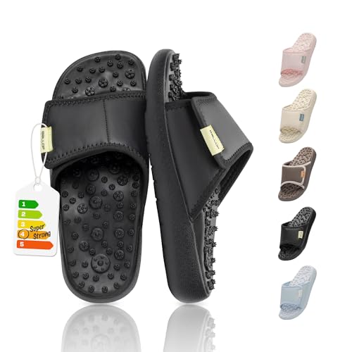 BALLOP Mamuring 1,700 Nodes Acupressure Massage Slippers - color: Black, size: 6 Women/5 Men