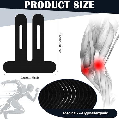 50 Pcs Precut Kinesiology Tape for Knees, Black - color: Black
