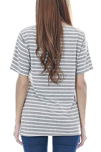 Smallshow Women's Maternity Nursing Tops Short Sleeve Breastfeeding Clothes - color: Grey Stripe/Dim Grey/Black(3 Pack), size: Large