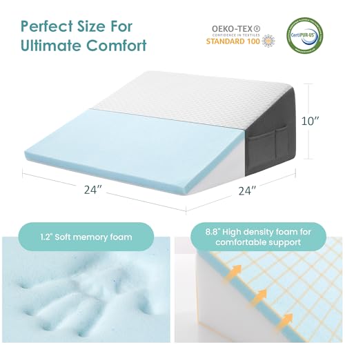 Cozymaker 10-inch Bed Wedge Pillow for Sleeping Back Support Pain Relief - size: Triangle Wedge 24*24*10 inch