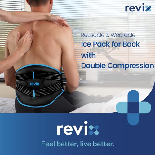 REVIX Lower Back Ice Pack Wrap with Dual Compression Straps, Reusable Gel - color: Black