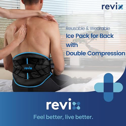 REVIX Lower Back Ice Pack Wrap with Dual Compression Straps, Reusable Gel - color: Black