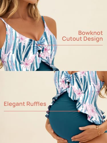 Summer Mae Maternity Swimsuit One Piece Ruffle Pregnancy Bathing Suit - color: Cactus, size: Small