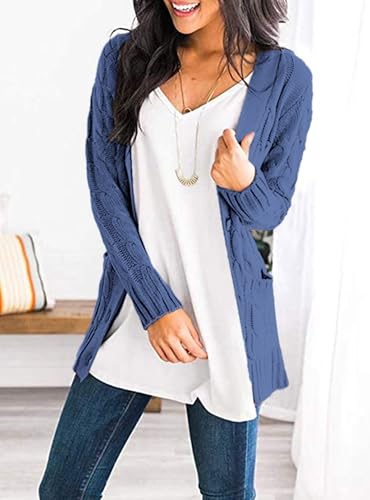 PRETTYGARDEN Women's Cable Knit Cardigan Sweaters Fall - color: Blue Grey, size: X-Large