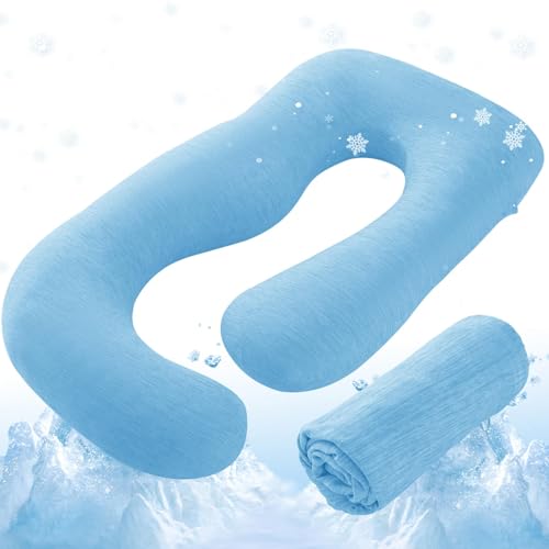 Sasttie Cooling Pregnancy Pillow Cover for 57-inch Maternity Pillow, Blue - color: Blue