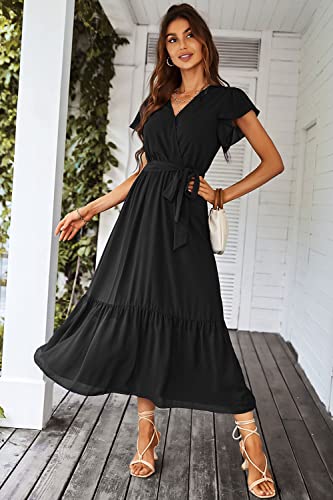 PRETTYGARDEN Women's Summer Floral Boho Maxi Dress - color: Solid Black, size: X-Large