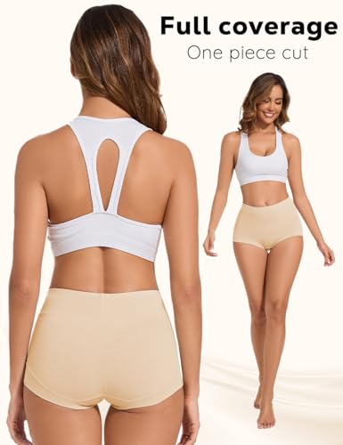 ALLBASE 5 Pack Womens Cotton High Waisted Full Coverage Underwear(Regular & Plus Size) - color: Beige-5pack, size: Small