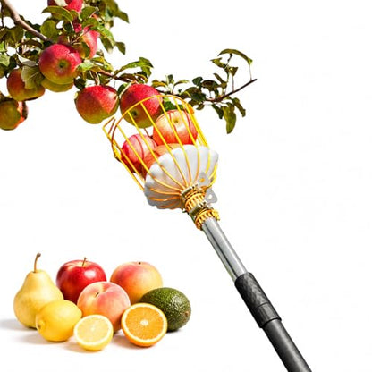 6.5FT Fruit Picker with Basket, Apple Picking Tool 35–77 Inch Adjustable Pole, Long-Handle Mango Grabber, Tree Fruit Catcher for Harvesting Lemon Pear Orange Avocado Peach Citrus Grapefruit - size: 6.5FT