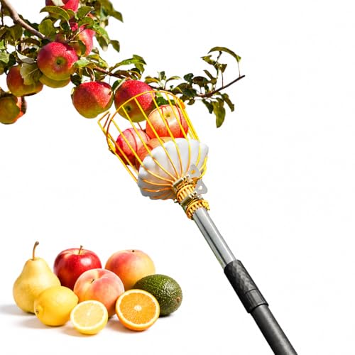 13.5FT Fruit Picker with Basket, Apple Picking Tool 35–161" Adjustable Pole, Long-Handle Mango Grabber, Tree Fruit Catcher for Harvesting Lemon Pear Orange Avocado Peach Citrus Grapefruit - size: 13.5FT
