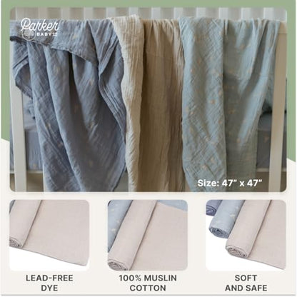 Parker Baby Co. Soft Muslin Baby Swaddle Blankets, 3 Pack - Cloud Set - color: Cloud