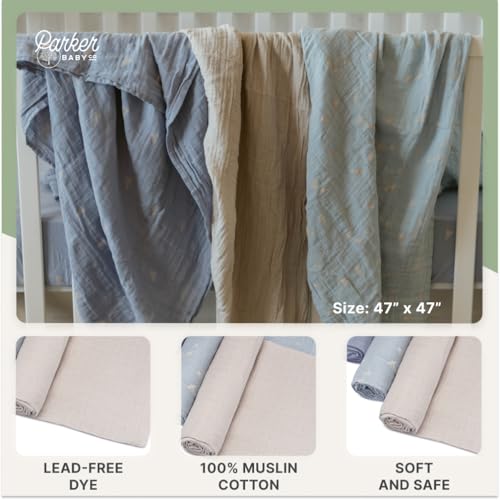 Parker Baby Co. Soft Muslin Baby Swaddle Blankets, 3 Pack - Cloud Set - color: Cloud