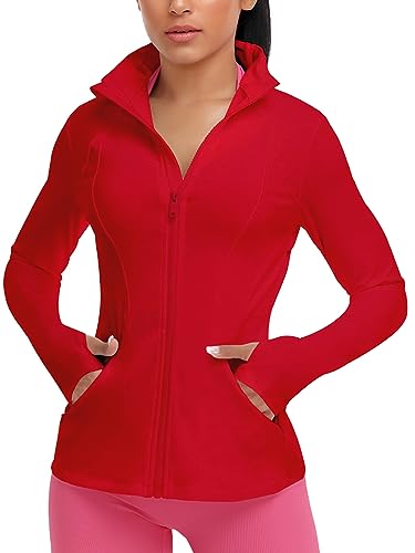 VUTRU Women's Workout Yoga Jacket Full Zip Running Athletic Track Jacket - color: Back Mesh Vent Red, size: X-Small