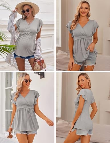 Ekouaer Maternity Shirts 3 Packs Nursing Tops Pregnancy Clothes - color: Light Grey + Black + Pink(3pcs), size: Medium